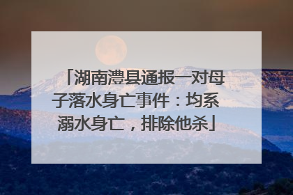 湖南澧县通报一对母子落水身亡事件：均系溺水身亡，排除他杀