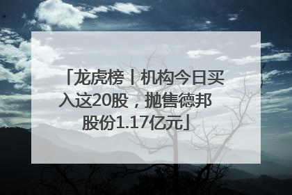 龙虎榜丨机构今日买入这20股，抛售德邦股份1.17亿元